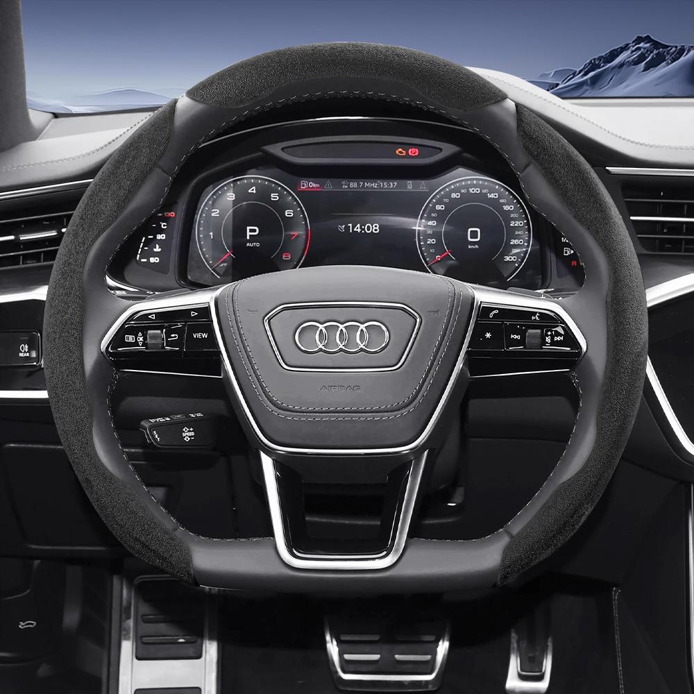 Suitable For  qwe12 Sports Suede Steering Wheel Cover, Split Snap-On Anti-Slip Style, Compatible with Models Such as Q5, Q3, A4,