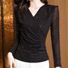 Women's V-Neck Long-Sleeve Mesh Top, Spring/Autumn 2025 – Trendy Inner/Base Layer Shirt