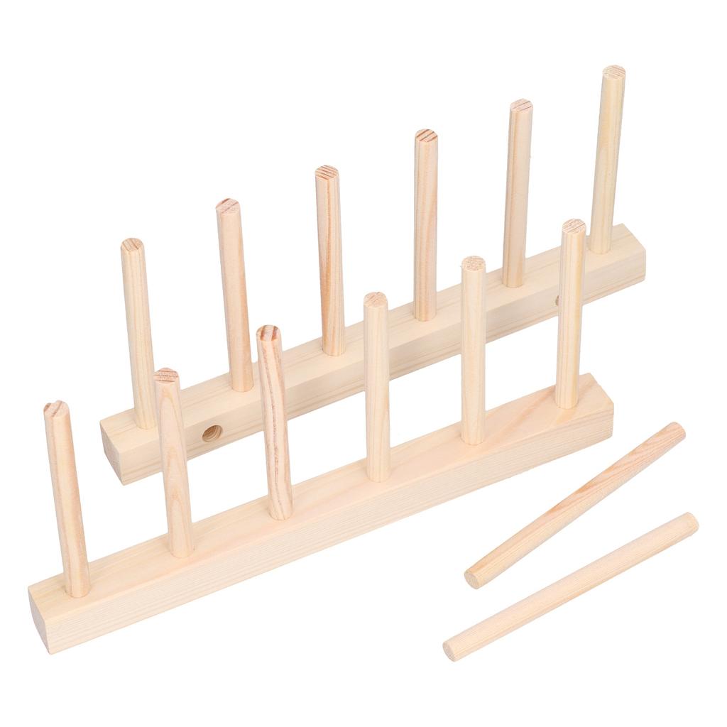 Bamboo Dish Plate Lightweight Portable Environmental Friendly Durable Pine Wood Dish Rack5 Grids 23cm