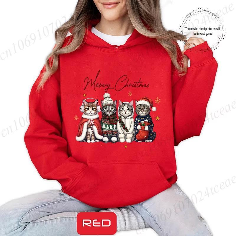 Meow Meow Christmas Cat Print Sweatshirt – Funny Merry Christmas Casual Fashion Top