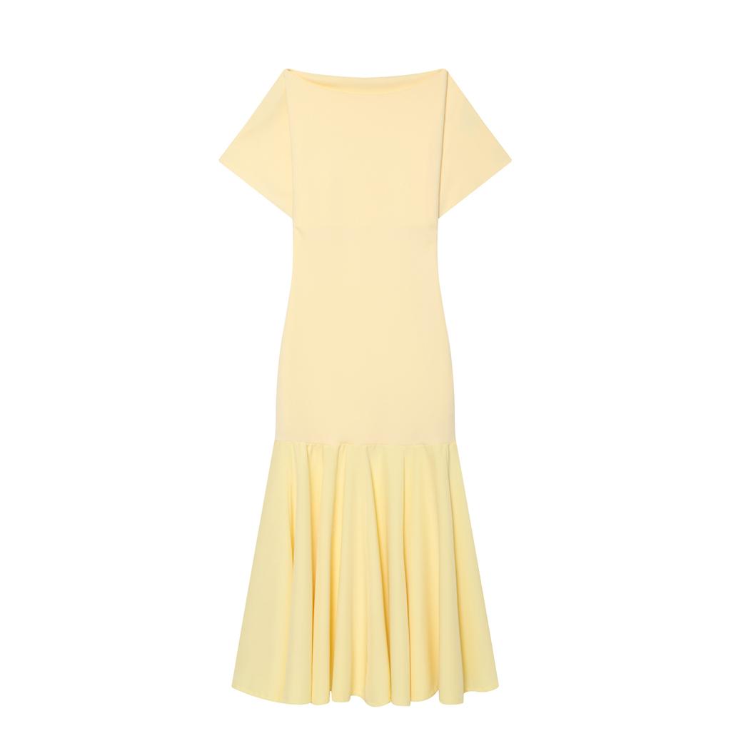 Women's summer new French fashion temperament boat-shaped short-sleeved splicing dress