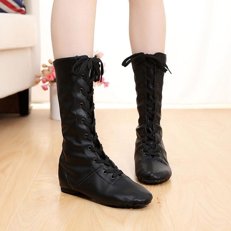 Mărimea 30-45 Cizme de dans din piele PU înaltă cu șireturi Competiție de balet Pantofi de dans pentru antrenament de jazz