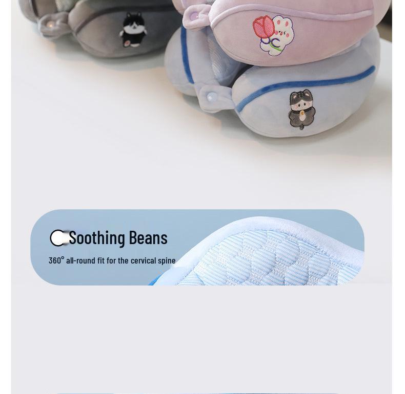 U-Shaped Cartoon Neck Pillow: Cute Embroidered Travel Pillow with Parent-Child Support