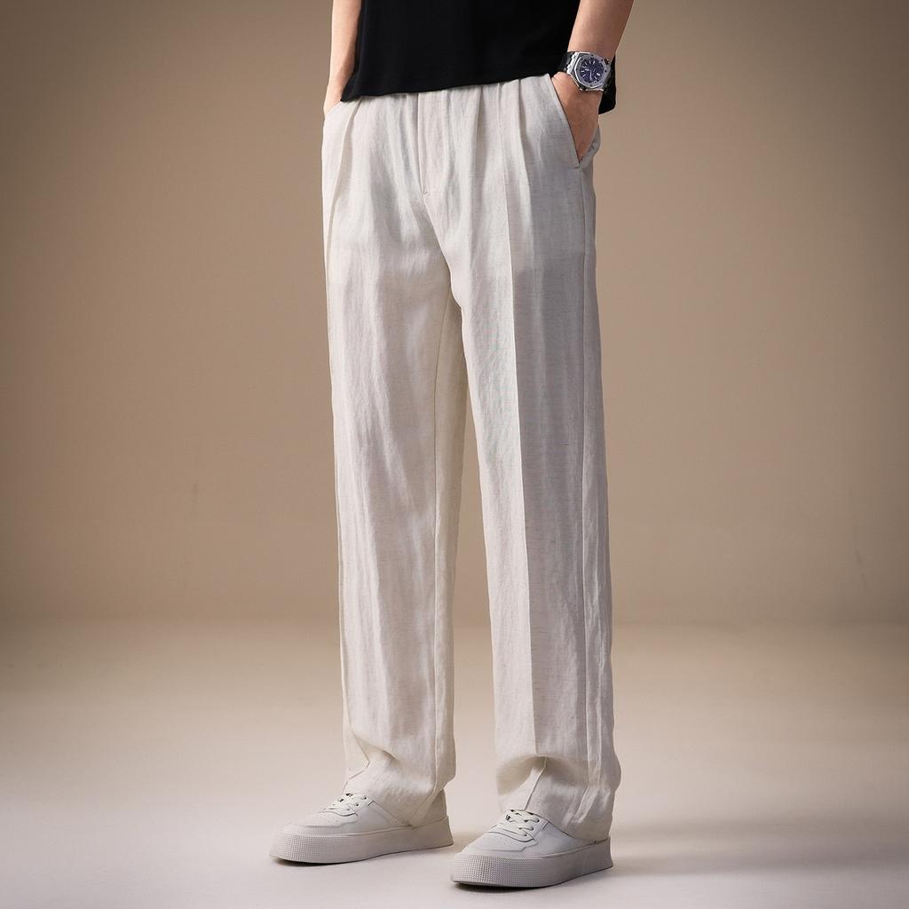 High-end Japanese Lyocell Tencel Linen Casual Pants Men's Summer Thin Retro Loose Wide Leg Straight Pants