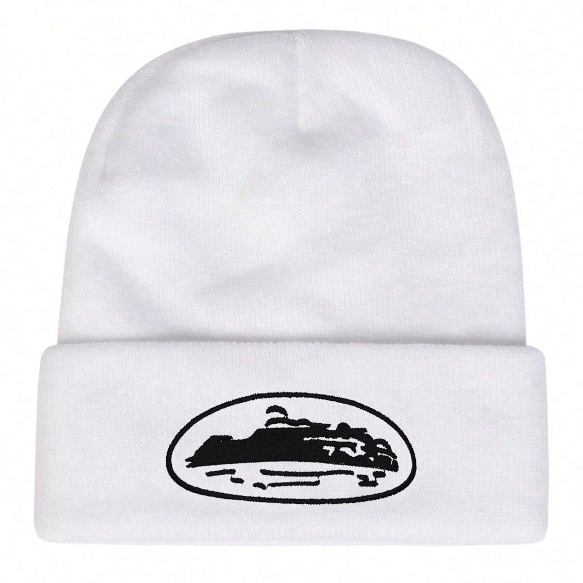 

Men Aircraft Carrier Embroidered Warm Knitted Hat Women Outdoor Winter Hats Hip Hop Caps Leisure Cold Cap білий