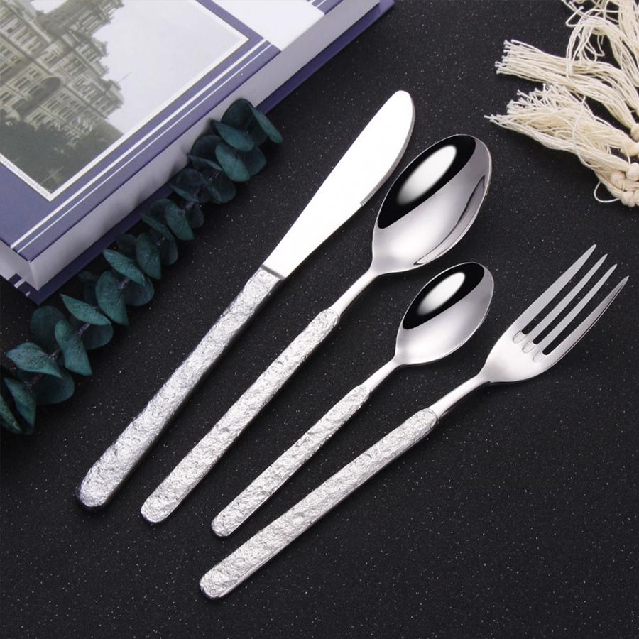Stainless Steel Cutlery Set Steak Knife Fork and Coffee Spoon Stone Textured Handle High-end Suitable for Restaurants and Hotels