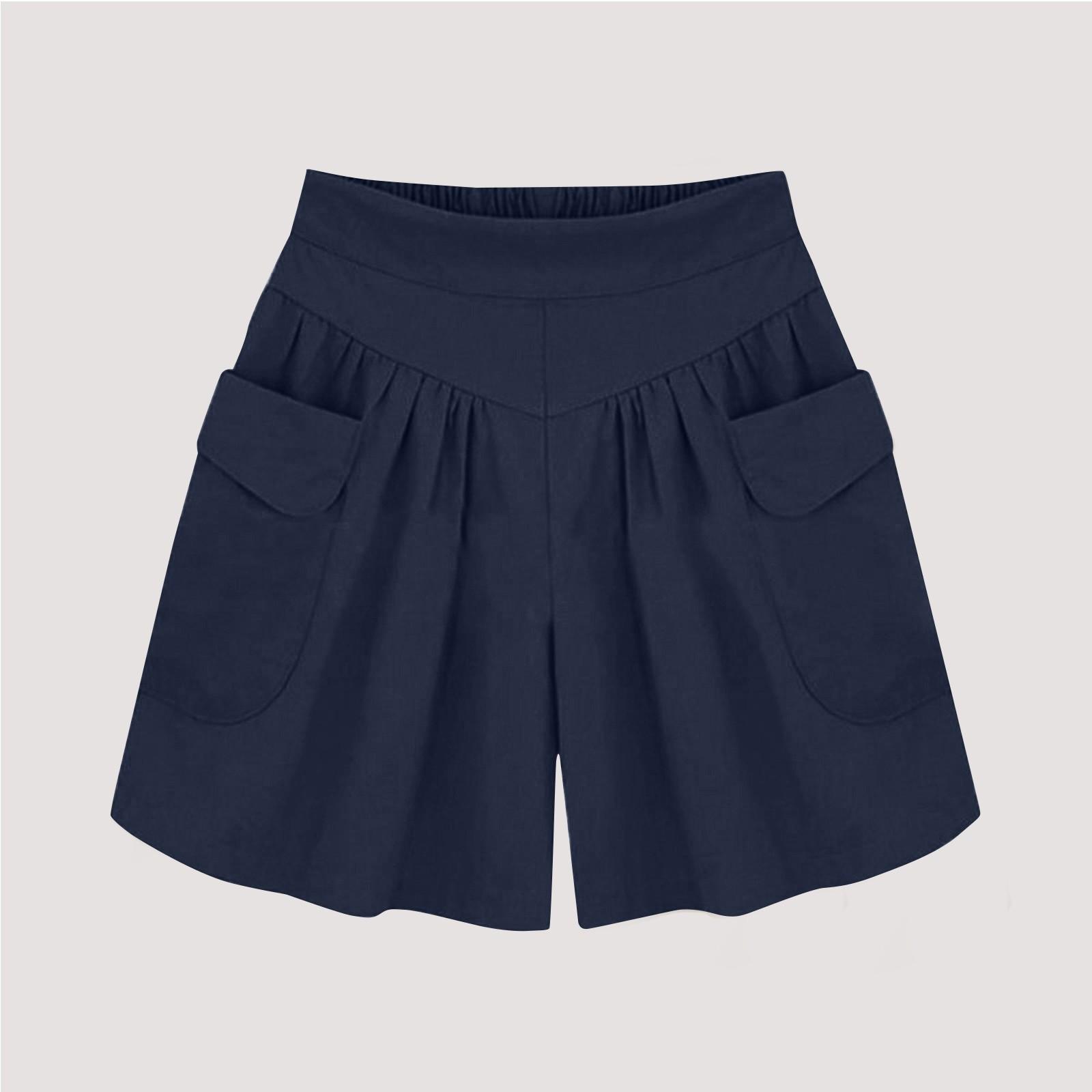 

Женские модные летние шорты с карманами и высокой талией, повседневные брюки XXXL тёмно-синий