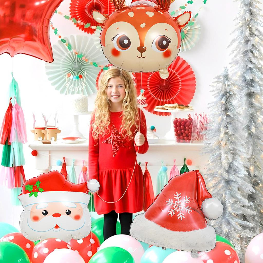 2/3pcs Christmas Balloons, Including Snowflake Santa Claus, Elk, and Christmas Hat Balloons, for Christmas Party Decorations