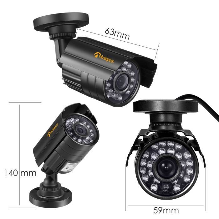 Anlapus Caméra de Surveillance HD 1080P 24PCS LEDs IR Objectif 3,6mm - Caméra Surveillance Extérieure de Rechange du Système 2154