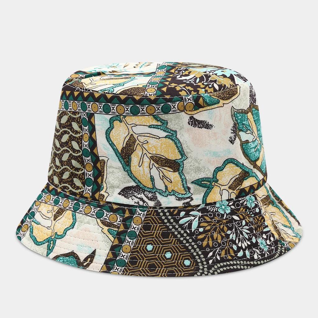 Boho style flower print double side sunscreen fisherman hat women fashionable outdoor sunshade retro sun beach bucket hat
