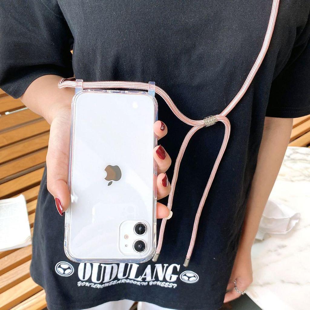 Gjennomsiktig iPhone 12 Pro Max-deksel med integrert snor for crossbody for iPhone 11, 13 Mini. Kompatibel med Apple 14.