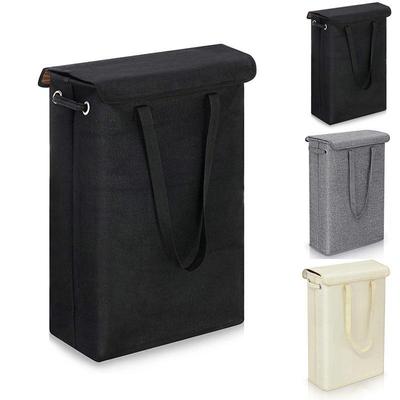 45L Hoher Wäschekorb mit Deckel – Schmal gestreiftes Design, Korb mit Griffen für Schlafzimmer und Kinderzimmer