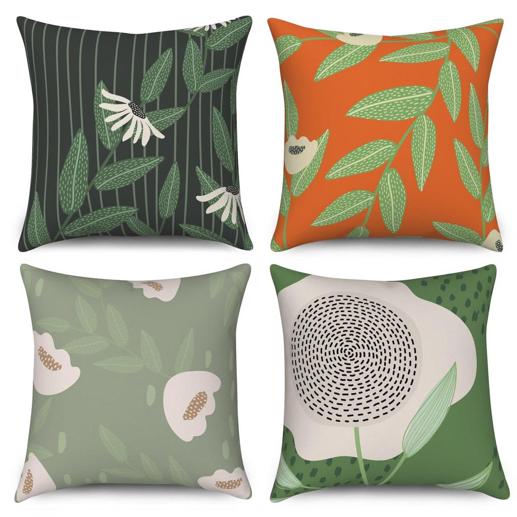 4Pcs Home Decor Cushion Covers, Black Cat & Floral Scenery Pillow Cases For Living Room Sofa Bedroom Car Decoration