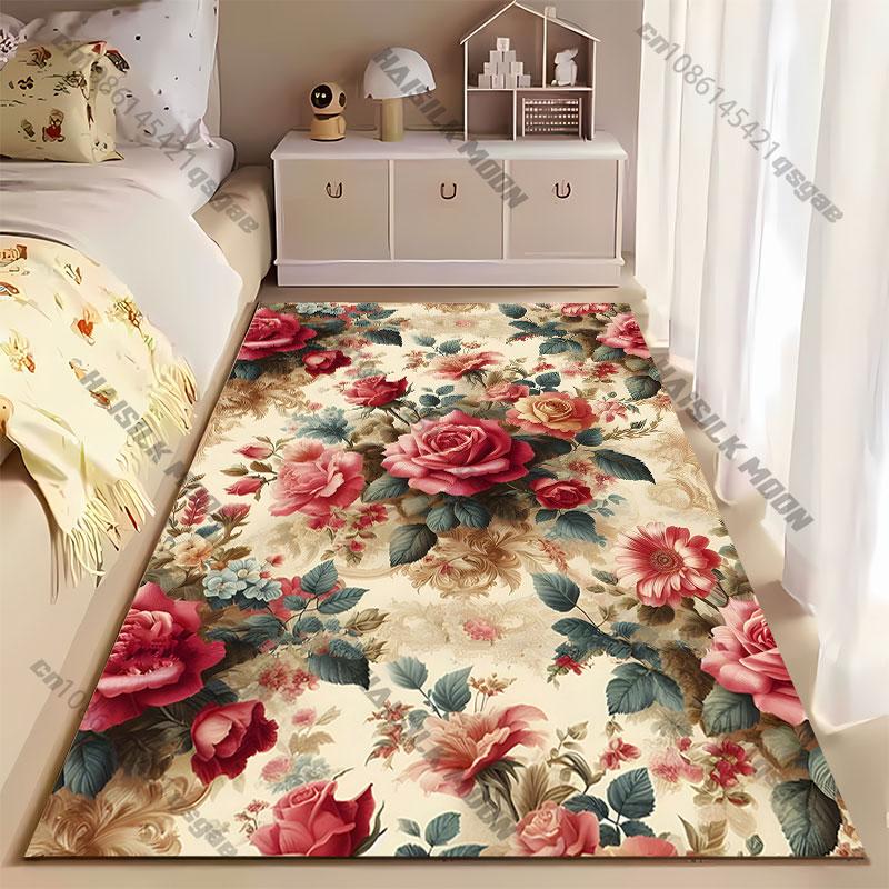 Vintage Floral Pattern Design Carpet Yoga Living Room Room Decor Children's Crawling Mat Doormat Area Rug Games Mat