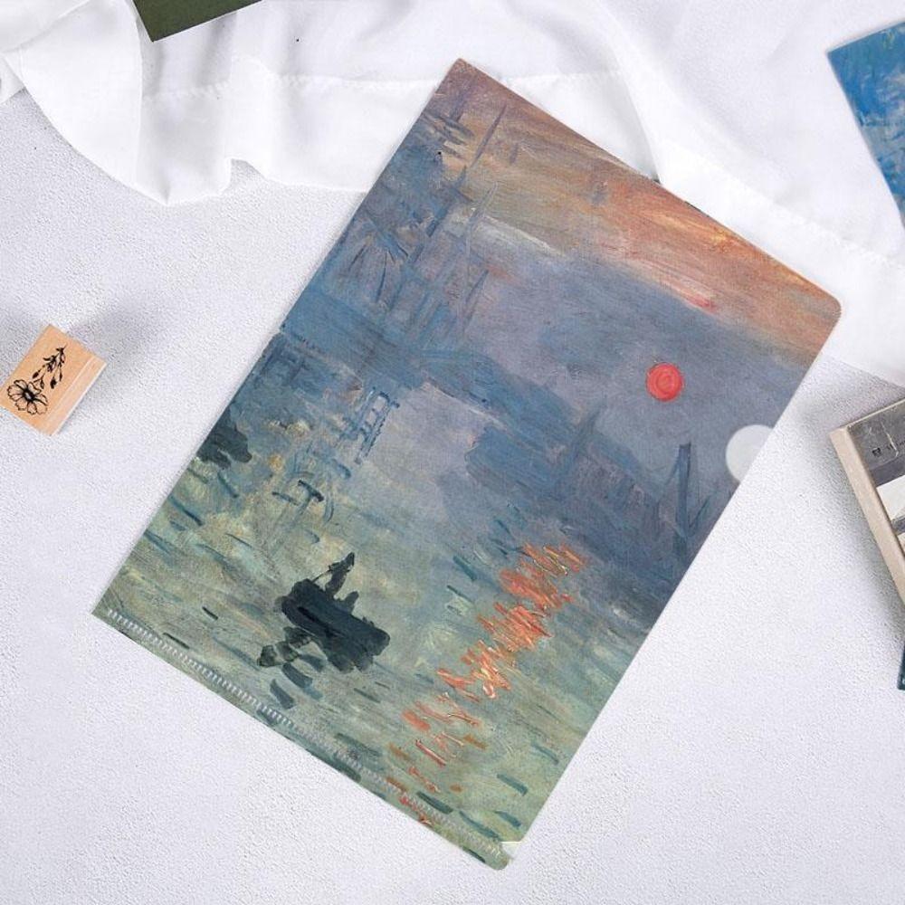 Presentation Folder L Shaped Folder Funny Famous Painting Series Documents Paper Organizer Storage Bag A4 File Folder Desktop