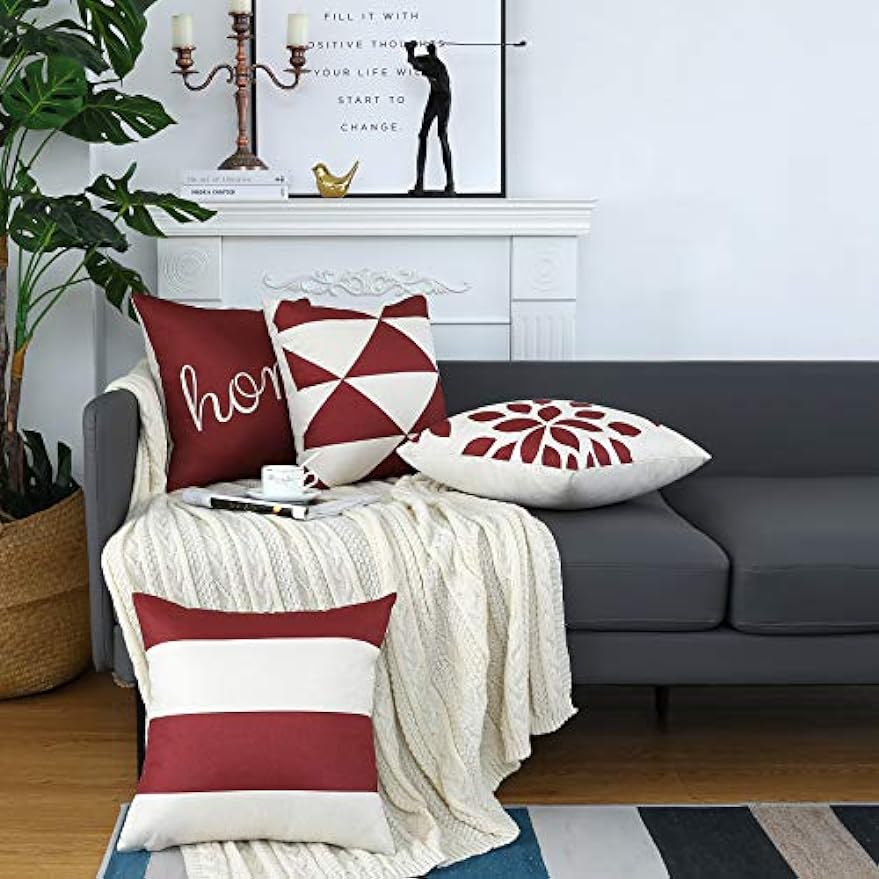 Rote geometrische moderne dekorative Kissenhülle für Kissen Wohnzimmer Sofakissenbezug 45x45 cm Kissenbezug Heimdekoration