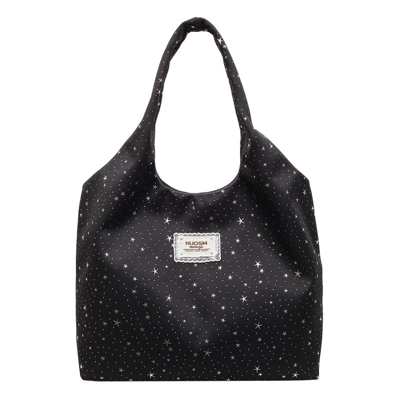 

Fashi Solid Nyl Youth Women s Tote Bag Star Print Large Capacity Casual Shoulder Bags School Work Travel Daily Use Handbag чёрный