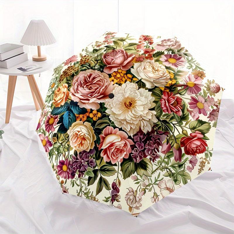 Vintage Bouquet Themed Eight Rib Automatic Folding Umbrella Is Suitable for Both Men and Women, Making It A Perfect Christmas and Valentine'