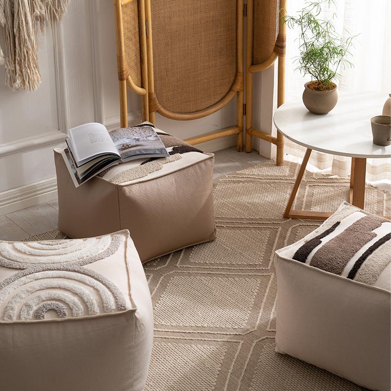 Japanese-Style Sofa Footrest Upholstered Fabric Ottoman Removable & Washable Soft Stool Luxurious Entryway Shoe Bench