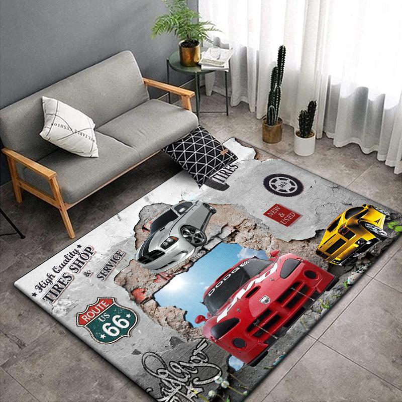 3D Vintage Car Area Rug Large,Carpet Rug for Living Room Bedroom Sofa Decoration,Doormat Kitchen Non-slip Floor Mat Picnic  Camp