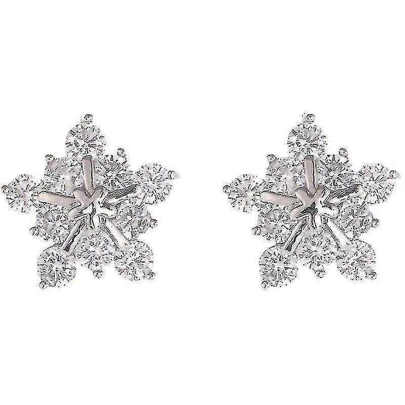 925 Silver Cubic Zirconia Snowflake Clear Zircon Statement Clip Earrings