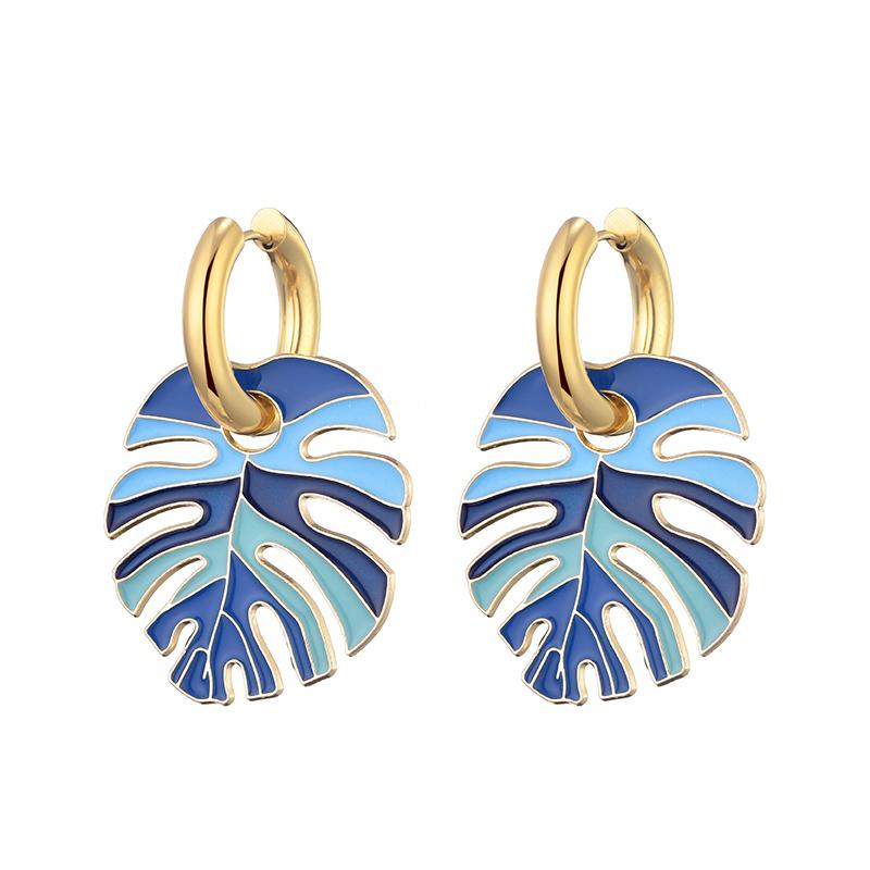 Orecchini a cerchio rotondi smaltati colorati con ciondolo a foglia grande in acciaio inossidabile color oro per donna Gioielli Statement Vintage