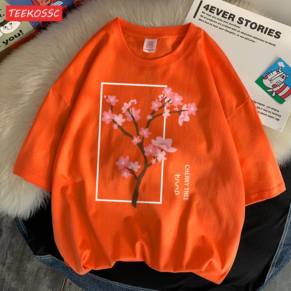 Cherry Tree In Full Bloom T-Shirt Men'S Shoulder Drop Retro T Shirts Fashion Originality Tshirt Normcore Loose Short Sleeved
