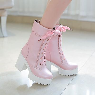 Fashion XJRHXJR White Students Soft Sister Lolita High-heeled Boots Cosplay Lace Lolita Sweet Lady Shoes Women Mid-calf Platform Boots