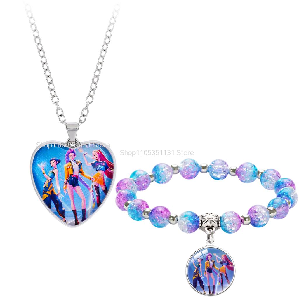 Anime Bracelet Wristband Nacklace Beaded Heart Pendant Cute Cosplay Jewelry Set Accessories Party Gifts for Fans Kids Girls