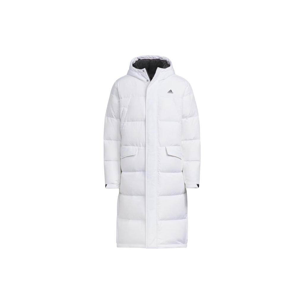 Adidas Puffy Long Down Jacket 530 Logo Print Sports Casual Hooded Down Coat Men Jacket White IV7559