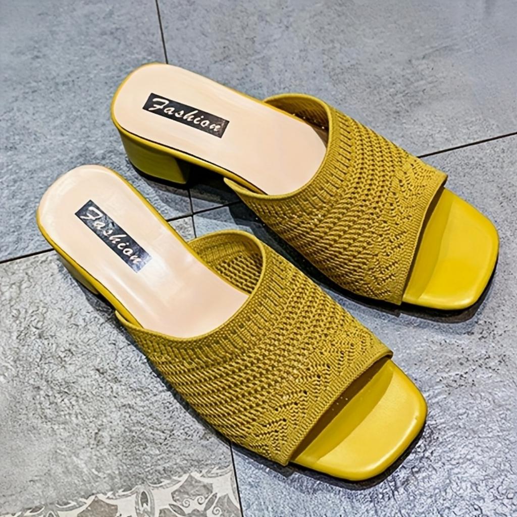 Ladies' Summer Elegant and Fashionable Knitted One Step Kick Middle Heel Breathable Thick Bottom Open Toe Slope Heel Sandals