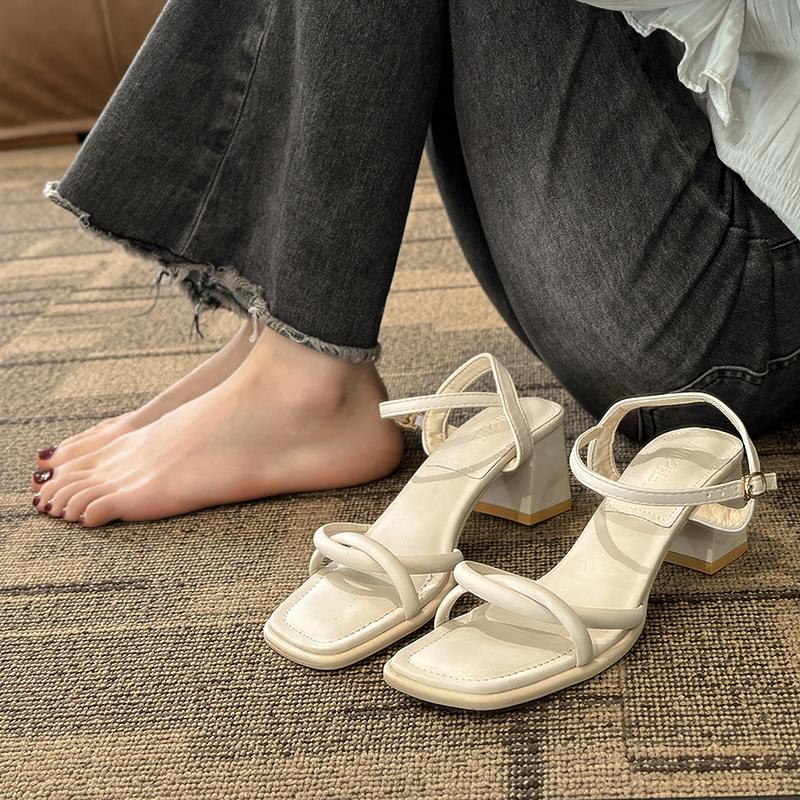 Fashion Women's Sandals Elegant Design 5cm High-heeled Sandals Summer Open Toed High-heeled Sandals for Women Square Toe Roman Sandalias