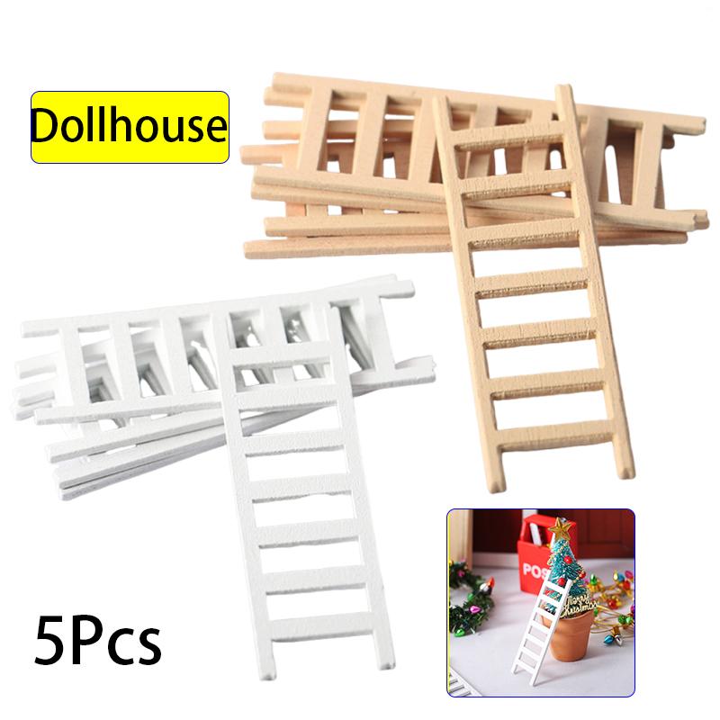 5Pcs 1:12 Dollhouse Miniature Furniture Handmade Wooden Christmas Ladder Fairy Door For Kid Magic Fairy Doll Accessories