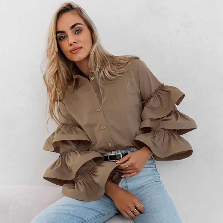 New 2026 Autumn Fashion: European & American Ruffle Long Sleeve Ladies' Shirt