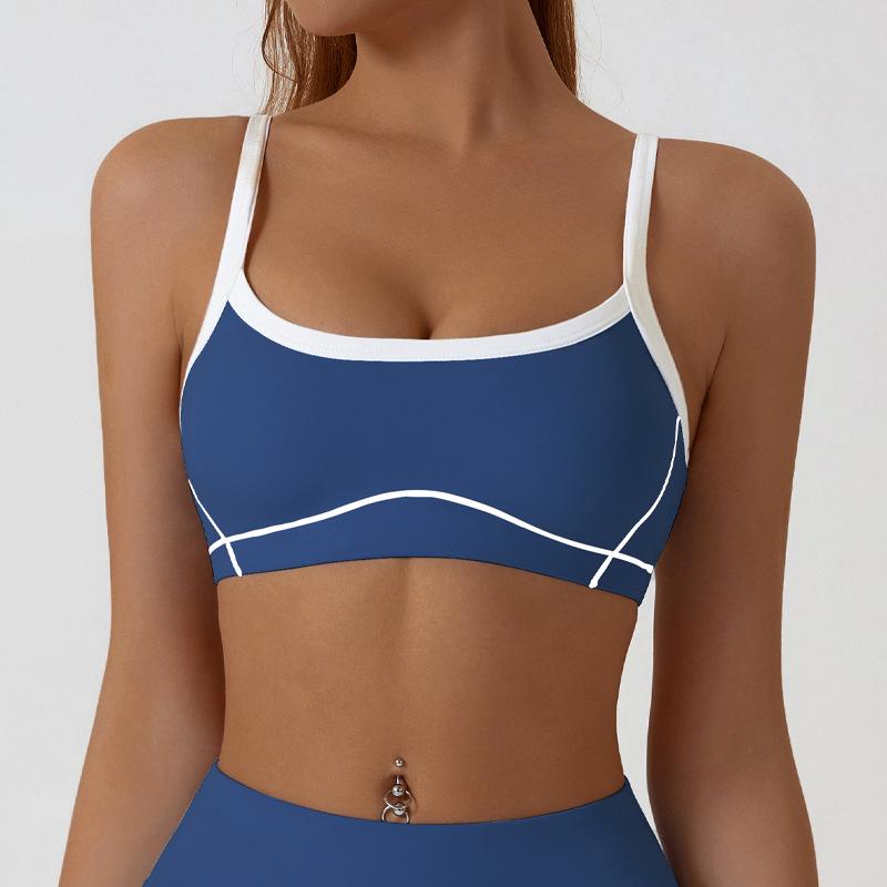 Camiseta Deportiva de Color Block con Sensación Nude Europea y Americana - Chaleco de Yoga y Fitness para Mujer con Hermoso Diseño en la Espalda