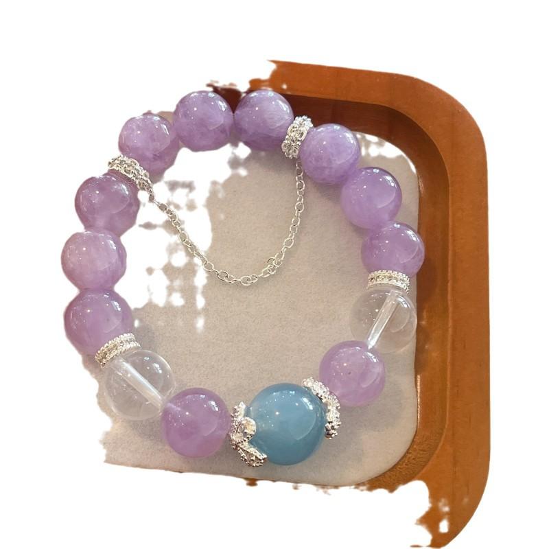 Natural Lavender Amethyst Crystal Bead Bracelet With Large 12mm Faceted Stones Elegant Boho Womens Handmade Jewelry
