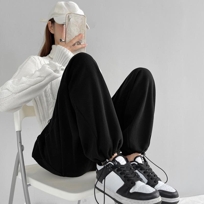 

Широкие спортивные брюки с эластичной талией и завязками на талии для женщин, модные прямые свободные женские брюки, повседневные облегающие офисные женские спортивные брюки 25624 XL