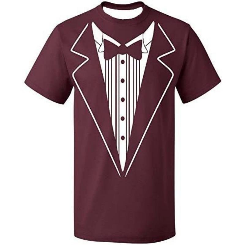 Men Funny Gentleman Fake Tuxedo Print Short Sleeve T Shirt