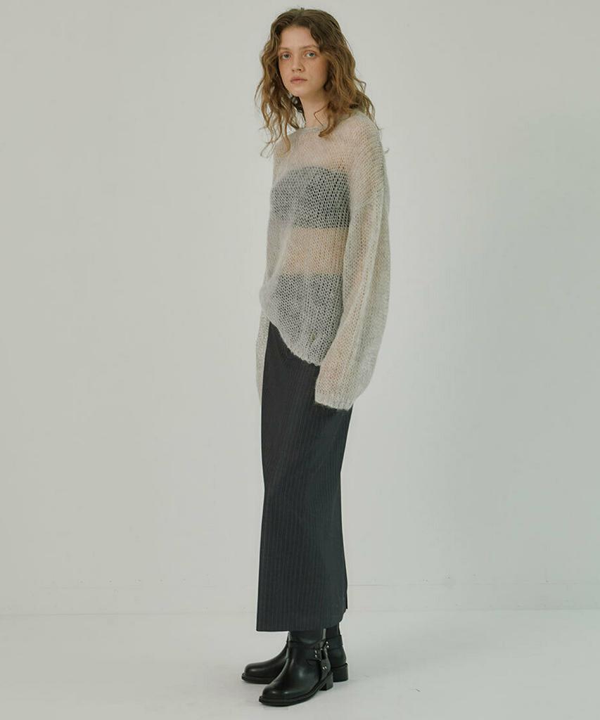 Mosyupamosyu Striped Low-Rise Maxi Slit Skirt [Charcoal]