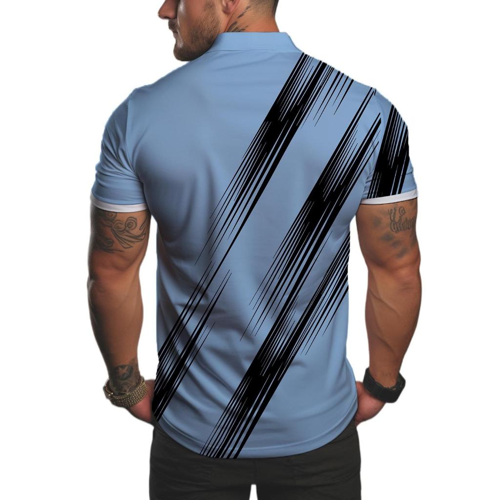 2026 Summer New Style Men's Short-Sleeved Polo Shirt with 3D Vertical Pattern Print - Street Casual