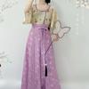 Chinese Song Dynasty Style Hanfu For Women, Printed Improved Crew Neck Shirt And One-piece Skirt Daily Suit