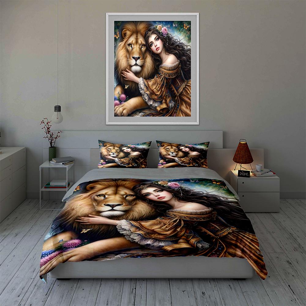 Lion-themed Artwork Bedding Duvet Cover Sets Duvet Covers Pillowcases Gifts (1 * Duvet Cover 2 * Pillowcases, Without Duvet Insert)
