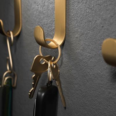 Sticky Brass Wall Hook Gold J Shaped Towel Hanger Clothes Hook for Kitchen Bathroom