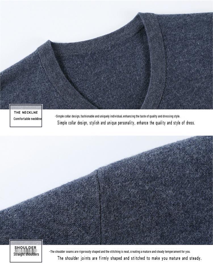 Men's V-Neck 100% Cashmere Sweater - Luxurious, Warm & Thick Knit for Autumn/Winter