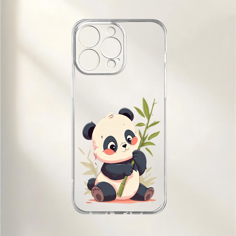 Cute Panda Transparent Phone Case Suitable for iPhone 17 16 15 14 13 12 11 Pro/Max/Plus Anti Drop and Anti Shock Back Cover