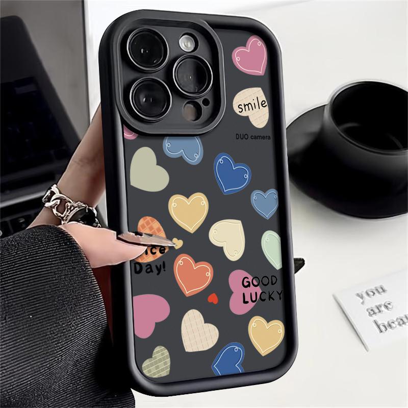 Colorful Love Hearts Pattern Case For IPhone 16 Pro Max 15 14 Plus 13 12 11 Pro Max Shockproof Soft TPU Phone Cover Funda Coque