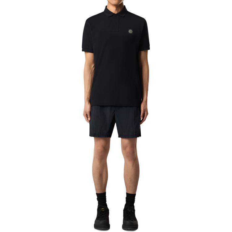 Stone Island Logo Short Sleeve Button Polo Shirt Men polo shirts Black K2S152200005S0017-V0029