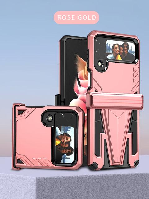 

Для Samsung Galaxy Z Flip 4 Чехол Броня Подставка-держатель Прочный силиконовый противоударный чехол для Galaxy Z Flip 3 5g Задняя крышка For Galaxy Z Flip 4 розового золота