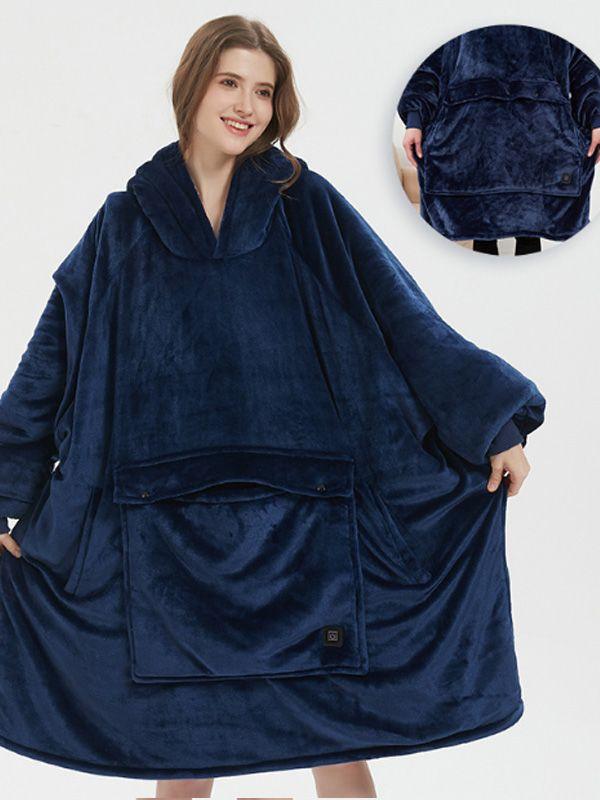 USB Heated Blanket Hooded Blanket Flannel Double-Layer Thickened Warm Pajamas