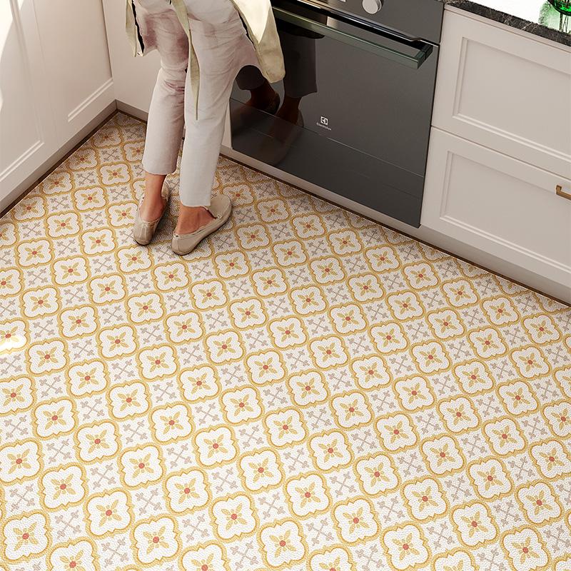

Retro Kitchen Floor Mats Floral Pattern PVC Rug Waterproof Oil-proof Carpet Easy To Clean Anti-fouling Door Mat Can Be Cut 50x80cm